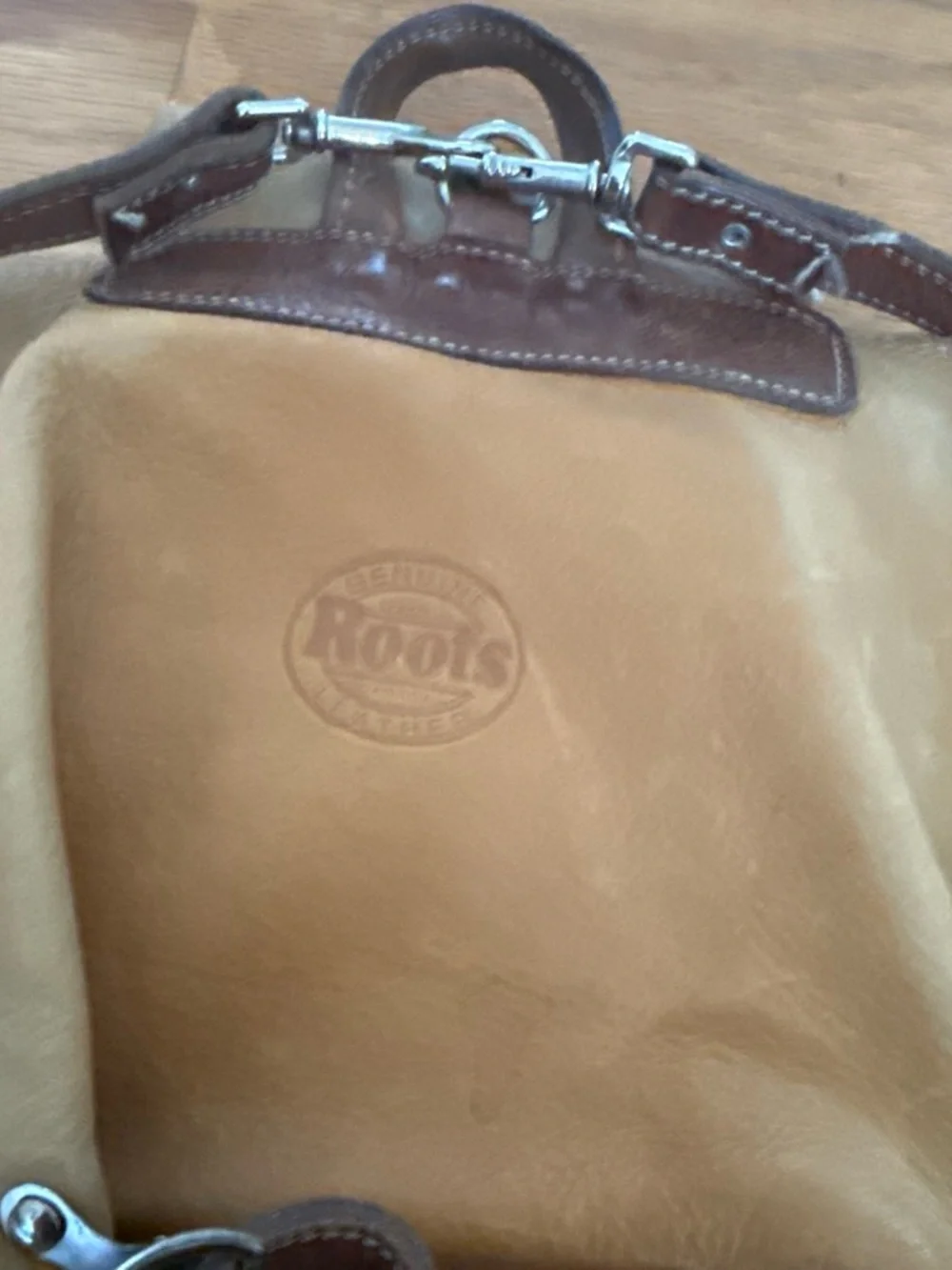 ROOTS CANADA Brown Buckle Backpack Shoulder Strap Solid Pattern